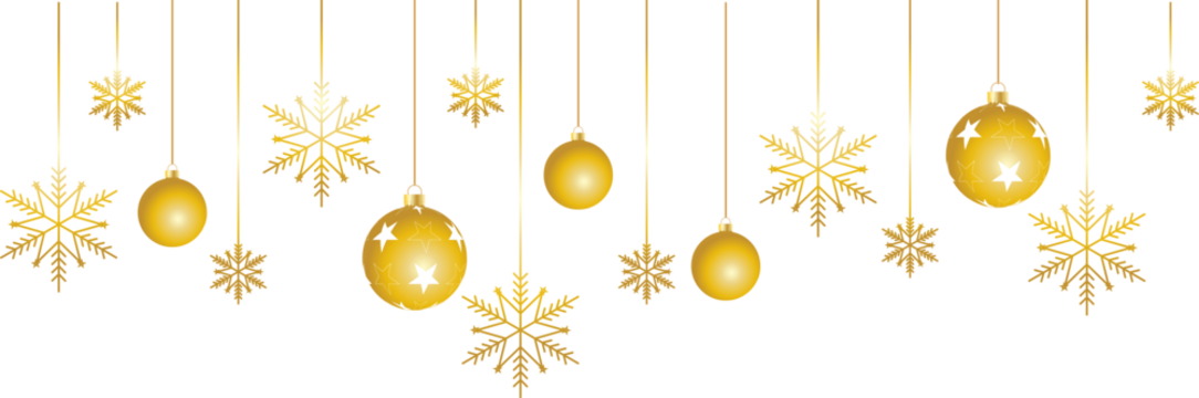 Golden hanging balls with snowflakes festive element