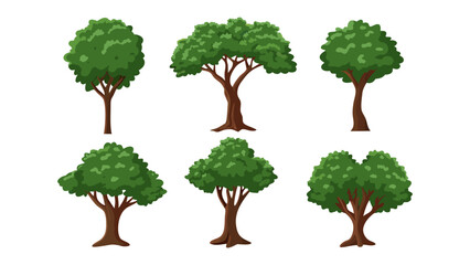 Array of Tree Silhouettes: Collection of stylized tree illustrations showcasing a variety of shapes and forms, perfect for design and environmental themes.  © Mahbuba