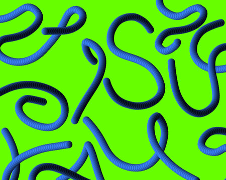 Abstract Blue Spiral Pattern on Vibrant Green Background &ndash; 3D Tubular Design Texture