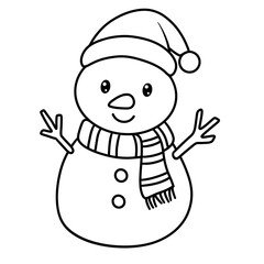 Snowman Christmas black doodle outline.