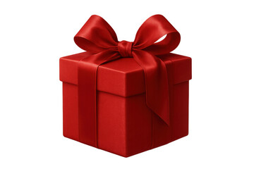 Obraz premium Red gift box with satin ribbon bow, celebrating special occasions, surprises, holidays, anniversaries, and birthdays