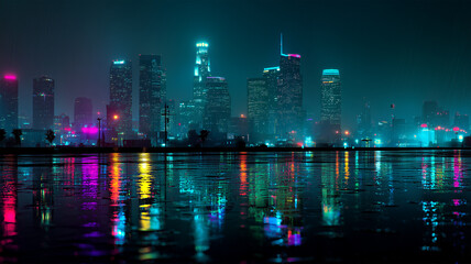 街がサイバーパンク雨で輝きを増す