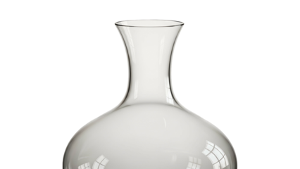 Transparent crystalline vessel displays elegant curvature against stark black background