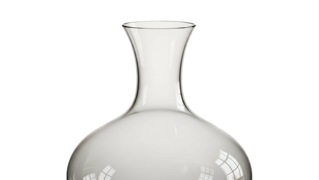 Transparent crystalline vessel displays elegant curvature against stark black background