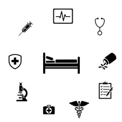 Fototapeta premium Medical and Healthcare Icons Set - Hospital, Emergency, Diagnosis, and Treatment Symbols