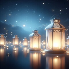 “Lanterns lit in memory, night sky, gentle atmosphere of remembrance.”