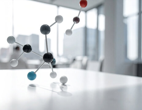 Molecular Model on White Surface representing scientific research and innovation