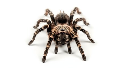 A large brown tarantula spider showing its hairy texture, isolated on a clean white background