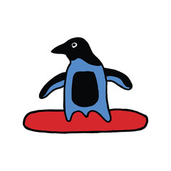 kids drawing penguin surfing cartoon illustration