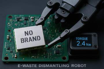 Fototapeta premium Powerful machines help in cleaning electronic waste from our planet by dismantling circuit boards with precision and care for cleaner environment