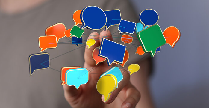 Abstract concept of social networking and media. Speech bubbles represent communication and connection. Concept of online connection.