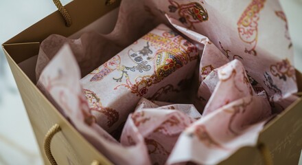 Elegant Gift Bag Filled with Luxurious Floral Patterned Items.