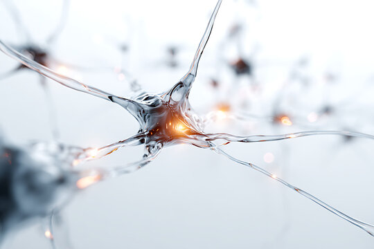Detailed neuron cell illustration for medical research and brain health awareness, showing neural network connections and neurological processes in a modern vibrant design