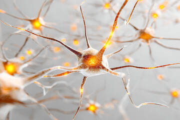 Explore the intricate network of glowing neurons firing, a modern scientific visualization conveying intelligence, connectivity, and the future of neurological research with vibrant detail