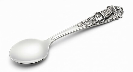Elegant Silver Spoon with Decorative Handle and Detailed Design.