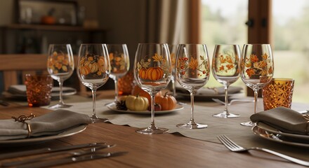 Elegant Table Setting with Autumnal Decorations for a Festive Gathering.