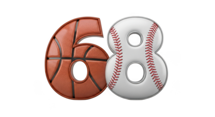 Number 68 Formed by a Basketball and a Baseball on a Background sports isolated on a transparent background