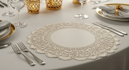Elegant Table Setting with Decorative Placemat and Silverware.