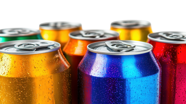 Assorted Cold Beverage Cans isolated on a transparent background - Powered by Adobe