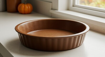 Empty Round Fluted Baking Pan on Kitchen Countertop.
