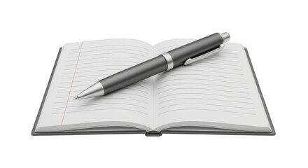 Naklejka premium Open Lined Notebook With Gray Ballpoint Pen On White Background writing isolated on a transparent background