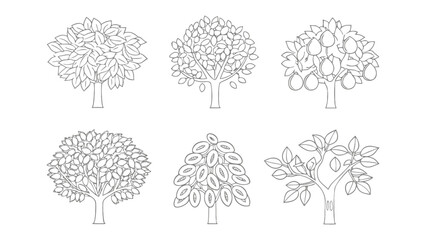 Assortment of Tree Outlines: A collection of diverse tree outlines, each exhibiting unique foliage structures, perfect for various design applications.