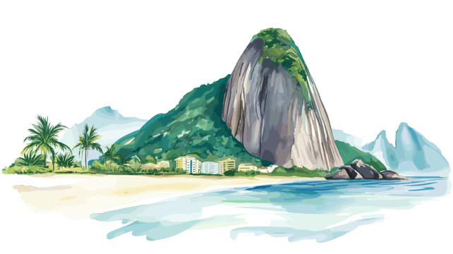 Sugarloaf Mountain. Sugarloaf Mountain hand drawn watercolor illustration