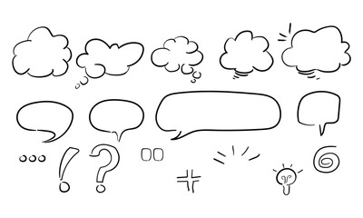 Hand Drawn Comic Speech Bubble and Doodle Elements Set on White Background
