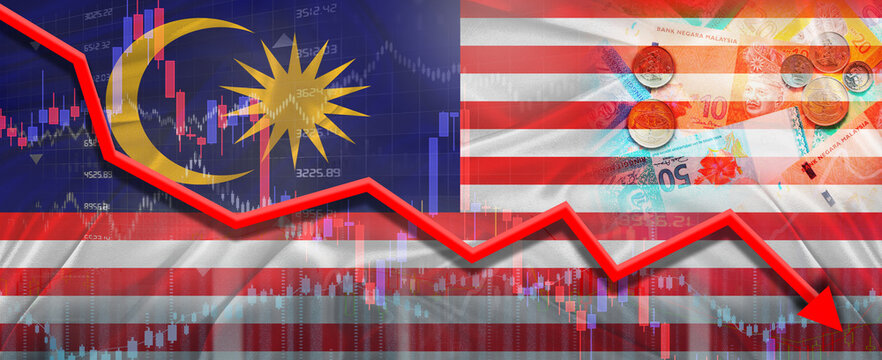 Malaysia financial crisis on economic graph. Financial fall Malaysian on economy market