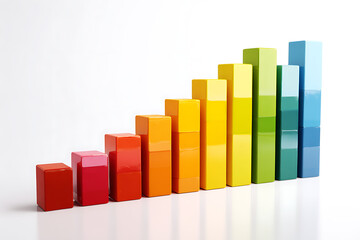 Fototapeta premium Vibrant colorful blocks forming a rising bar graph, symbolizing growth and positive trends, ideal for business reports, financial presentations, and illustrating success strategies
