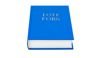 Closed royal blue hardcover reference volume rests against a solid black background.