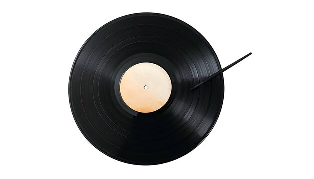 Vinyl record rests ready for play against a solid black background - Powered by Adobe