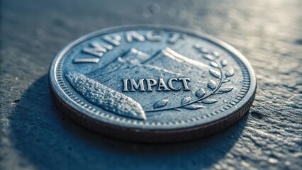 Close Up Macro of Dented Metallic Coin Labeling Impact