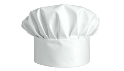 Traditional tall white culinary toque is isolated against a dark background