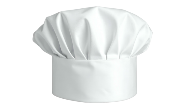 Traditional tall white culinary toque is isolated against a dark background
