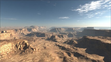 Desert Canyon Panorama Under Sunny Sky