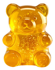 yellow gummy bear with glitter isolated on transparent background, png