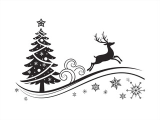Christmas silhouette black vector white background