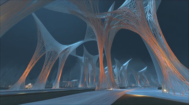 Glowing Geometric Structures Tunnel Entrance