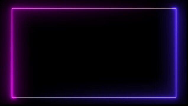 Square rectangle picture frame with two tone neon color motion graphic on isolated black background. Blue and pink light moveing for overlay element. 4K footage video effect seamless loop.