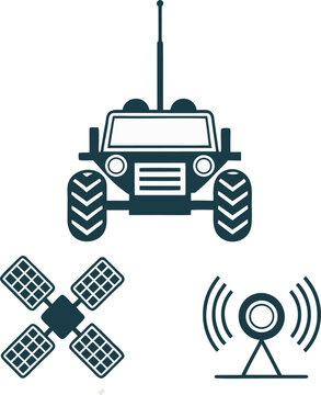 Wireless technology, rc car, satellite, and signal tower icons