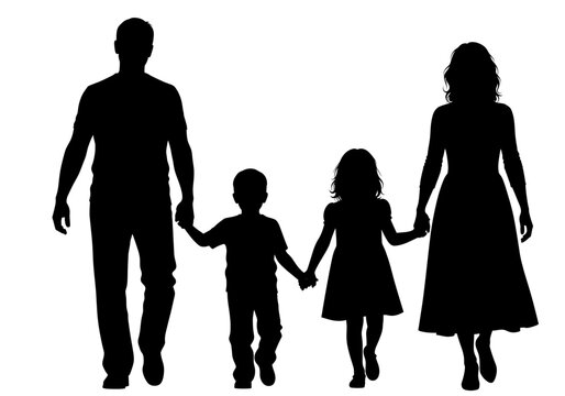 A silhouetted family holding hands, walking together as one unit. The image evokes a sense of unity, love, and togetherness