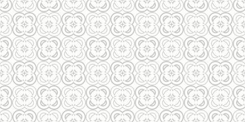 Seamless geometric abstract pattern background with circular floral shapes in light gray tone