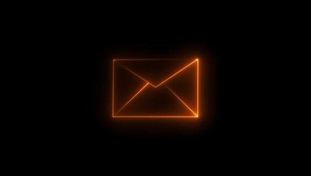 neon message icon in black background.Glowing neon message box icon animation video notice receive massage animated sign symbol. Message mail box, 4k.