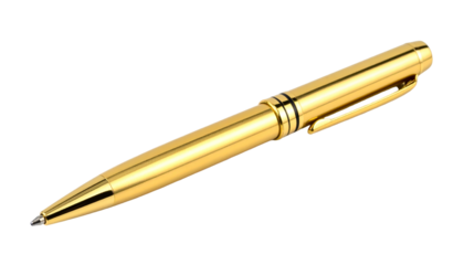 Luxurious golden writing instrument rests against a solid black background
