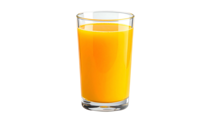 Tall glass filled with bright orange fruit beverage positioned against a solid dark background
