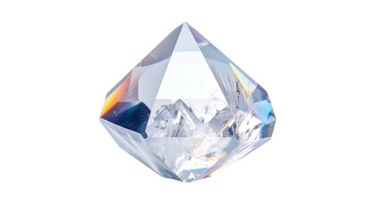 Perfectly cut crystalline mineral formation displays brilliant light refraction against a dark background