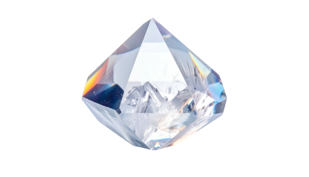 Perfectly cut crystalline mineral formation displays brilliant light refraction against a dark background