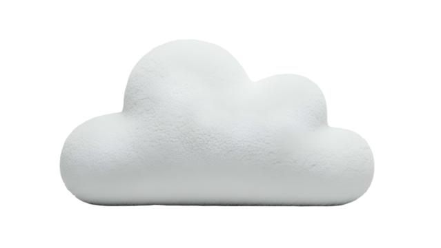 Three dimensional fluffy white cushion shaped like a cartoon cloud isolated on black background