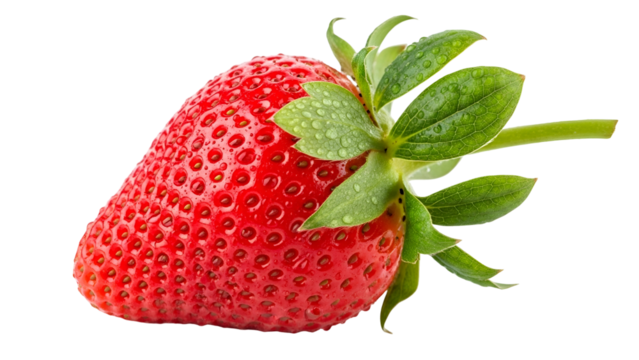 Fresh, ripe berry showcases vibrant red flesh and green foliage against a dark backdrop